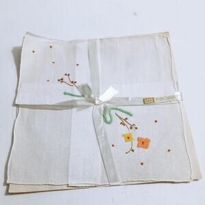 Vintage Linen Floral Embroidered Handkerchief Cottagecore Hankie NOS (lbbb)